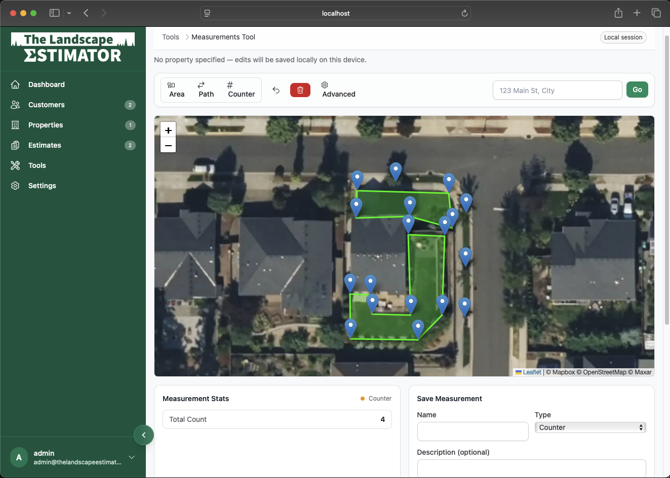 The Landscape Estimator measurement tools